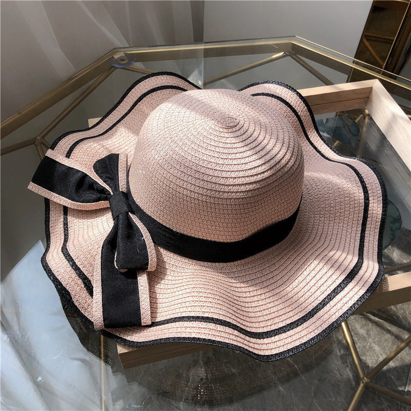 Small fresh straw hat women's anti-sun beach hat seaside sun hat Korean version travel casual sun hat bow hat