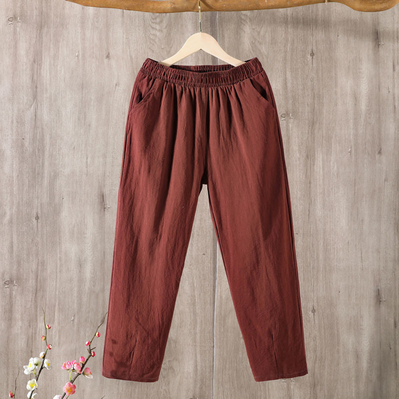 Retro cotton and linen Harlan nine-point pants 2025 spring and summer new loose casual pants, straight mid-waist casual pants