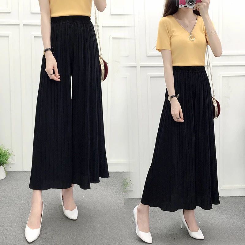 Chiffon wide-leg pants women's summer fashion high waist loose large size pleated skirt pants seven-point casual pants children's temperament versatile