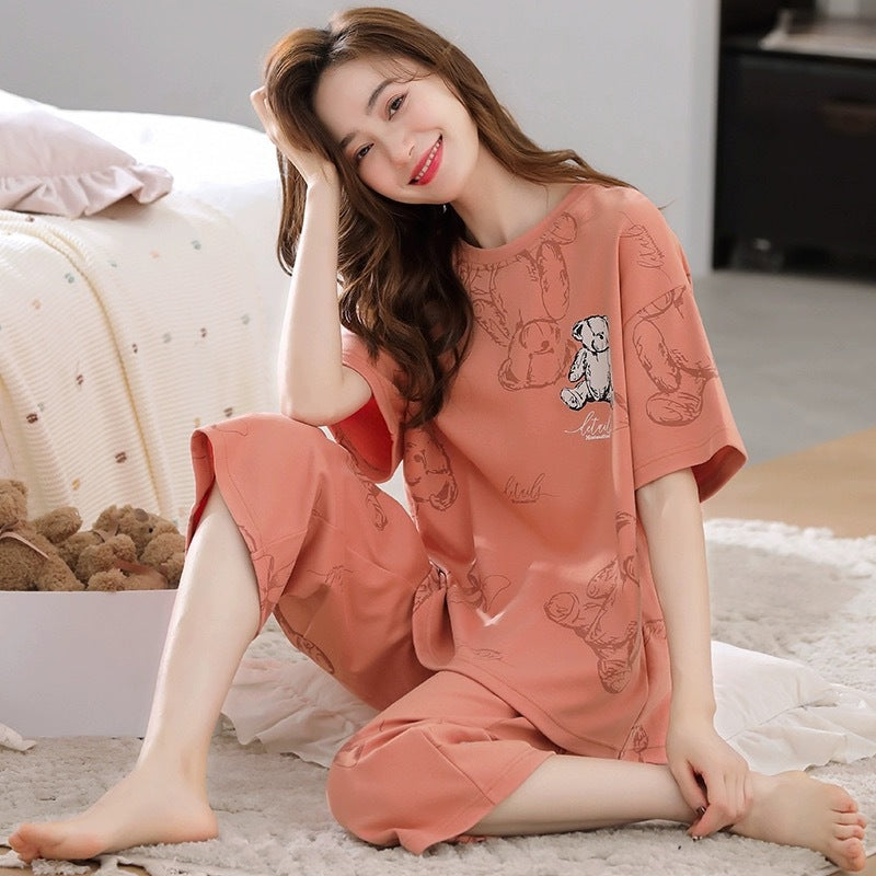 2025 new spring and autumn women's loungewear women's suit casual home summer short-sleeved cropped pants pajamas