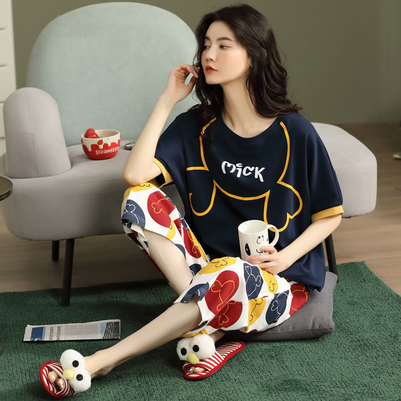 2025 new spring and autumn women's loungewear women's suit casual home summer short-sleeved cropped pants pajamas