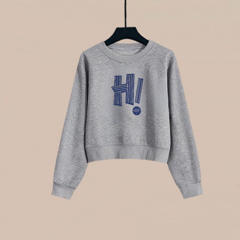 2025 spring and autumn new short crew neck sweater women's spring and autumn outer wear Korean version loose printing small top tide