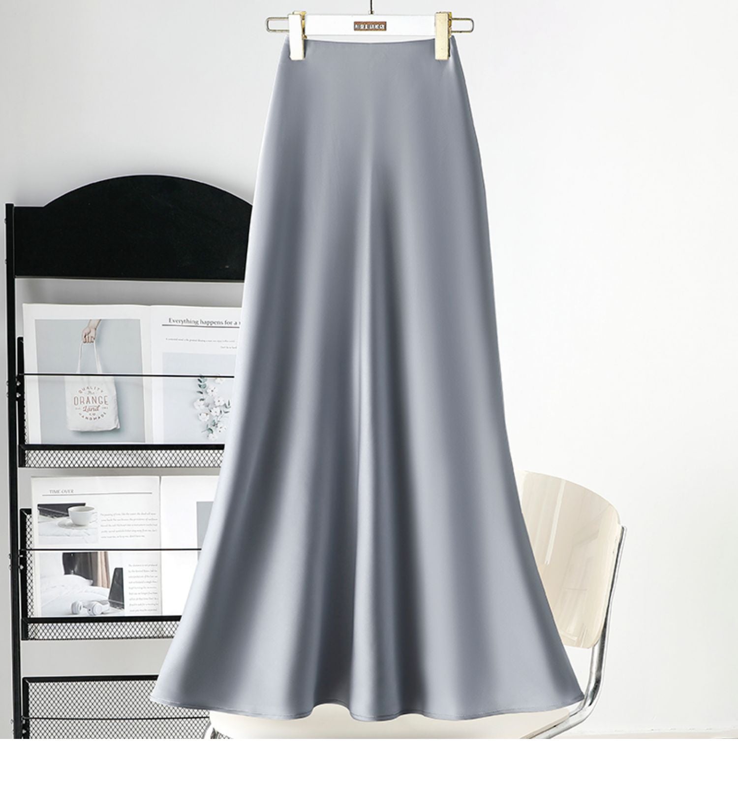 French retro acetic acid satin skirt women's summer high waist hip-wrapped fishtail long skirt high sense thin big swing skirt