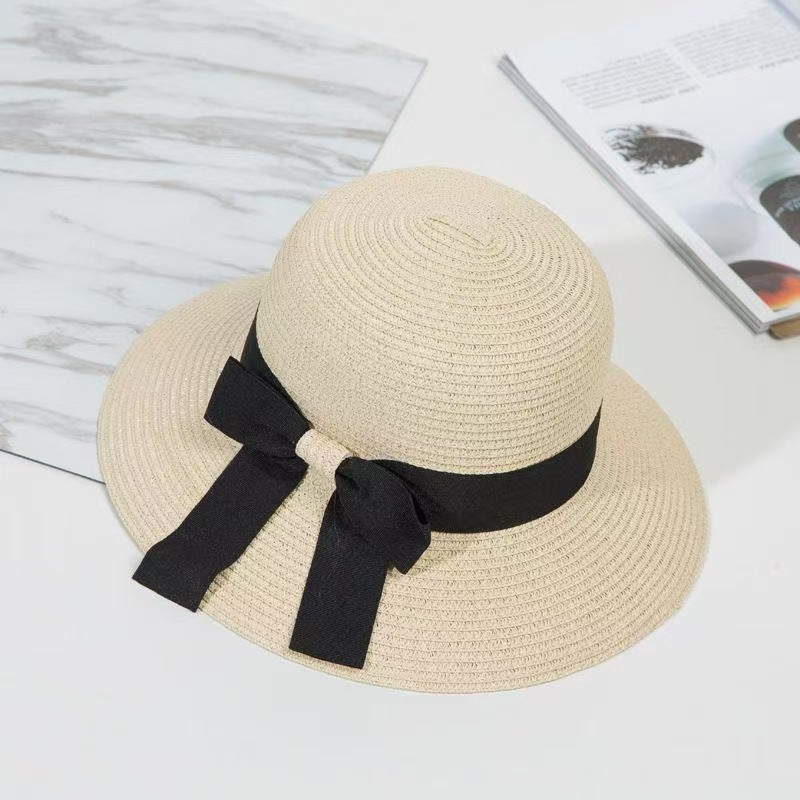 Small fresh straw hat women's anti-sun beach hat seaside sun hat Korean version travel casual sun hat bow hat