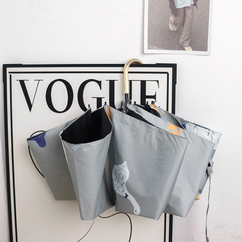 Round polka dot curved hook handle burgundy weather and rain parasol sun protection UV protection new folding sun umbrella vinyl