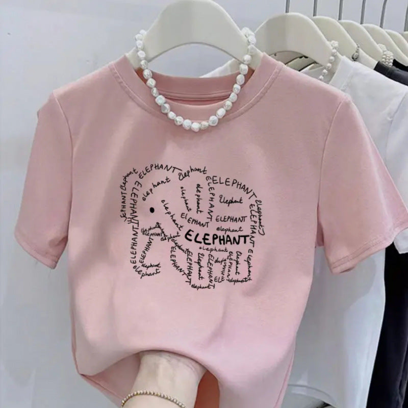 Retro butterfly pure cotton design sense round neck printed short sleeve T-shirt women's summer slim fit versatile foreign style top tide