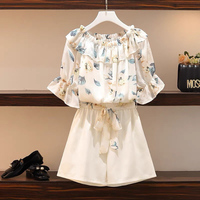 Single piece/set, large size women's clothing 2025 summer clothing, belly cover and thin set, fat sister, meat cover and slightly fat two-piece set.