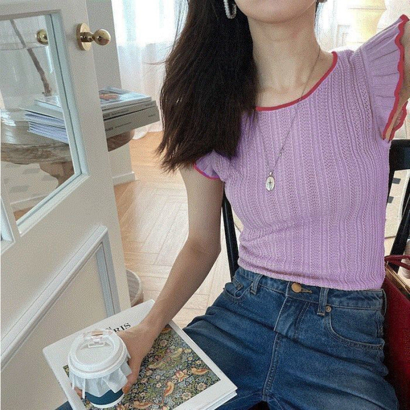Vintage Xiaofei Sleeve Top Vest Women's 2025 Summer Thin Slim Fit Niche Chic ins Short Sleeve Knitted Vest