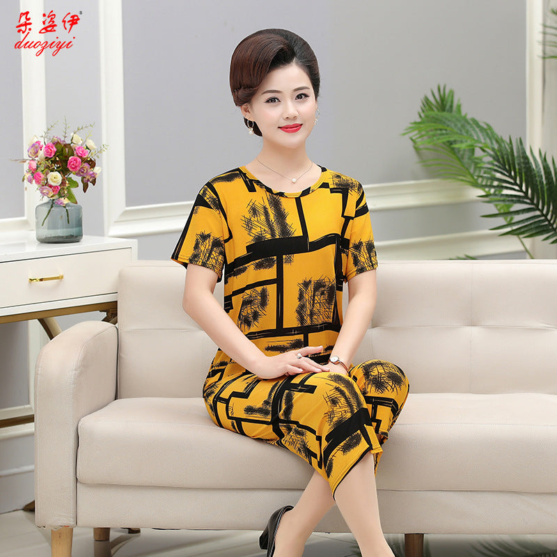 Middle-aged and elderly mother summer two-piece suit middle-aged women's suit women's suit middle-aged and elderly suit