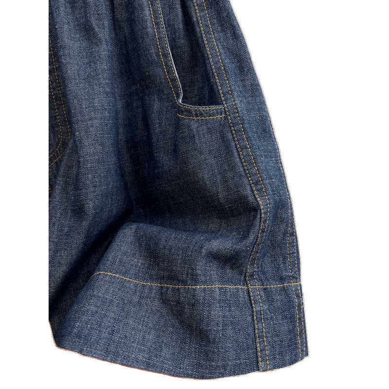 European high-end elastic waist casual denim shorts women's summer thin loose high waist A word