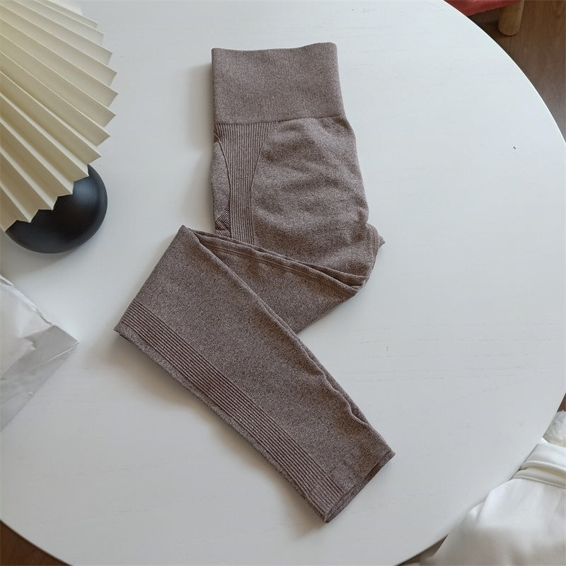 High waist fitness yoga pants hip lift exercise seamless solid color high elastic knitting nine points comfortable