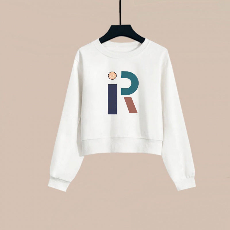 2025 spring and autumn new short crew neck sweater women's spring and autumn outer wear Korean version loose printing small top tide