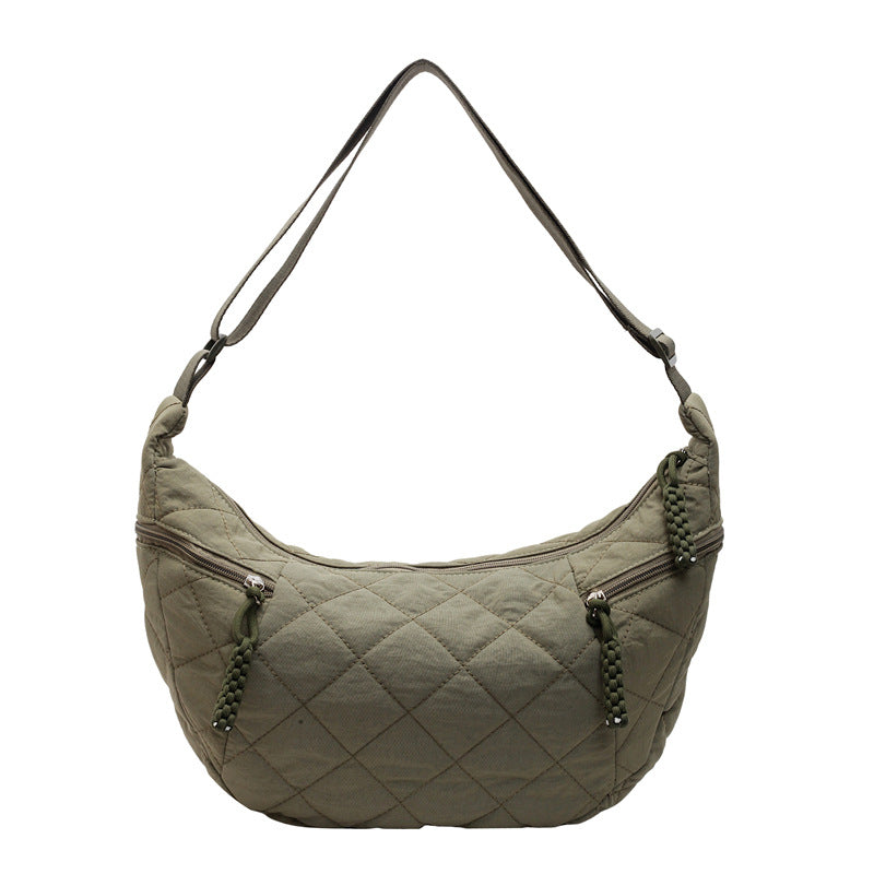 Fashion diamond embroidered thread bag cross-border new solid color large capacity texture Oxford cloth bag dumpling shoulder messenger bag