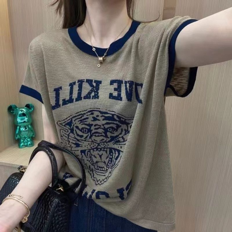 Spring and summer bamboo cotton shirt 2025 summer fashion letter printing loose short sleeve women's foreign style versatile and thin top