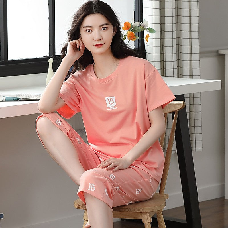 2025 new spring and autumn women's loungewear women's suit casual home summer short-sleeved cropped pants pajamas