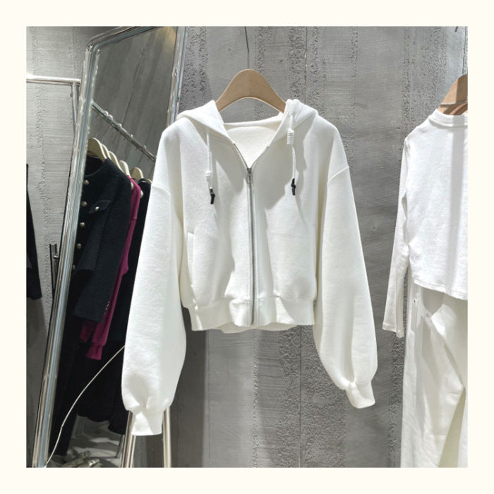 Letter printing loose short sweater women's spring and autumn ins tide bf cute wind thin hooded drawstrings on clothes