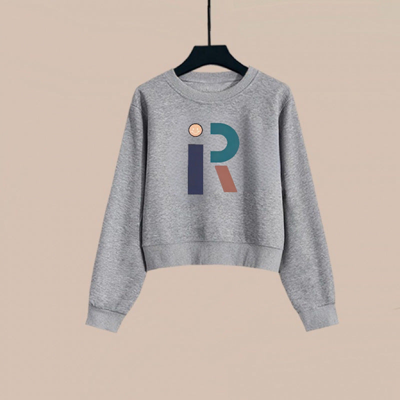 2025 spring and autumn new short crew neck sweater women's spring and autumn outer wear Korean version loose printing small top tide