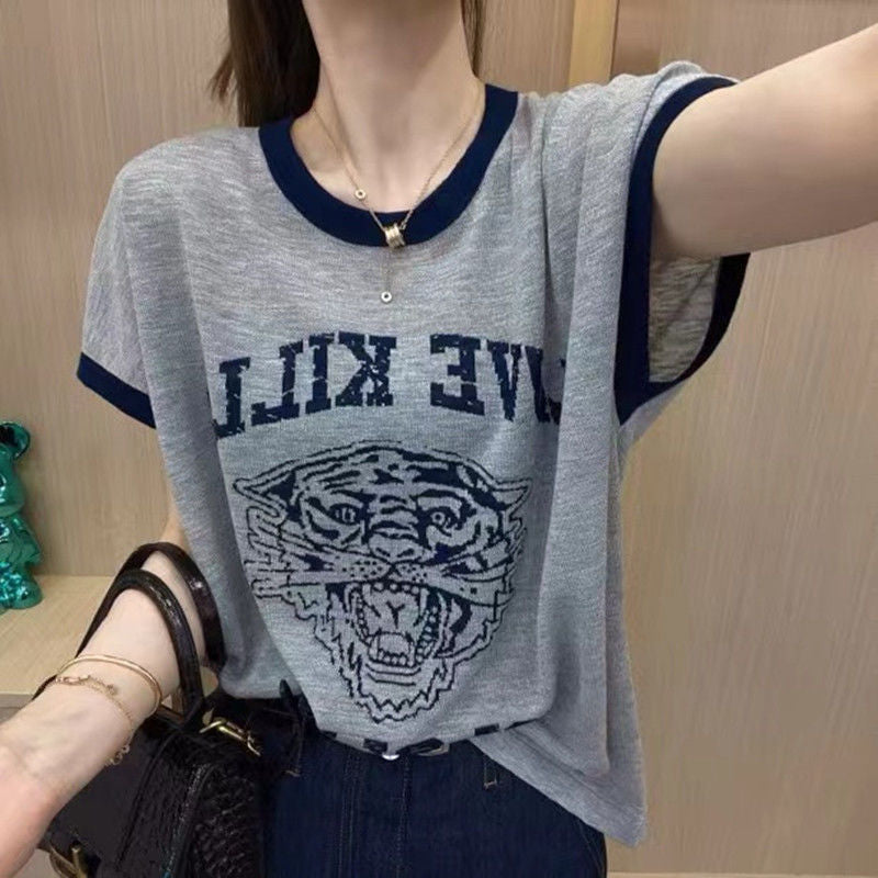 Spring and summer bamboo cotton shirt 2025 summer fashion letter printing loose short sleeve women's foreign style versatile and thin top