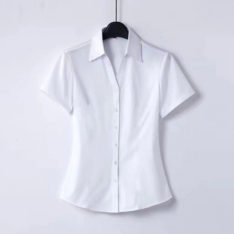 High elasticity professional women's summer new short-sleeved black shirt hotel beauty salon formal tooling work clothes shirt