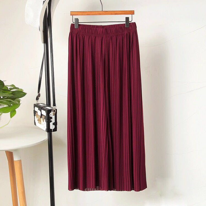 Chiffon wide-leg pants women's summer fashion high waist loose large size pleated skirt pants seven-point casual pants children's temperament versatile