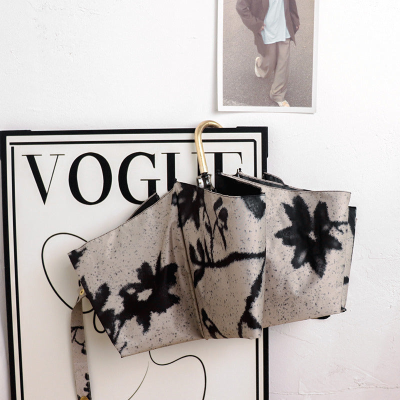 Round polka dot curved hook handle burgundy weather and rain parasol sun protection UV protection new folding sun umbrella vinyl