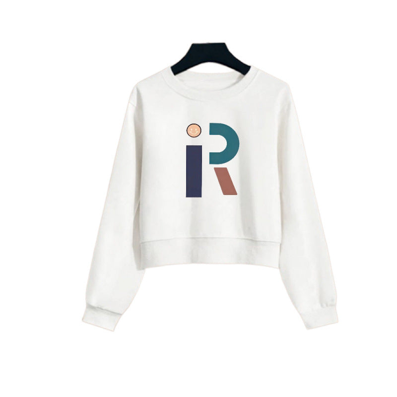 2025 spring and autumn new short crew neck sweater women's spring and autumn outer wear Korean version loose printing small top tide