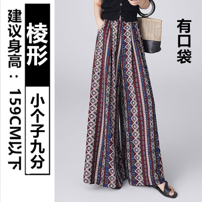 Printed beach culottes 2025 summer new high-waisted and thin sunscreen pants loose nine points/trousers casual women's trousers