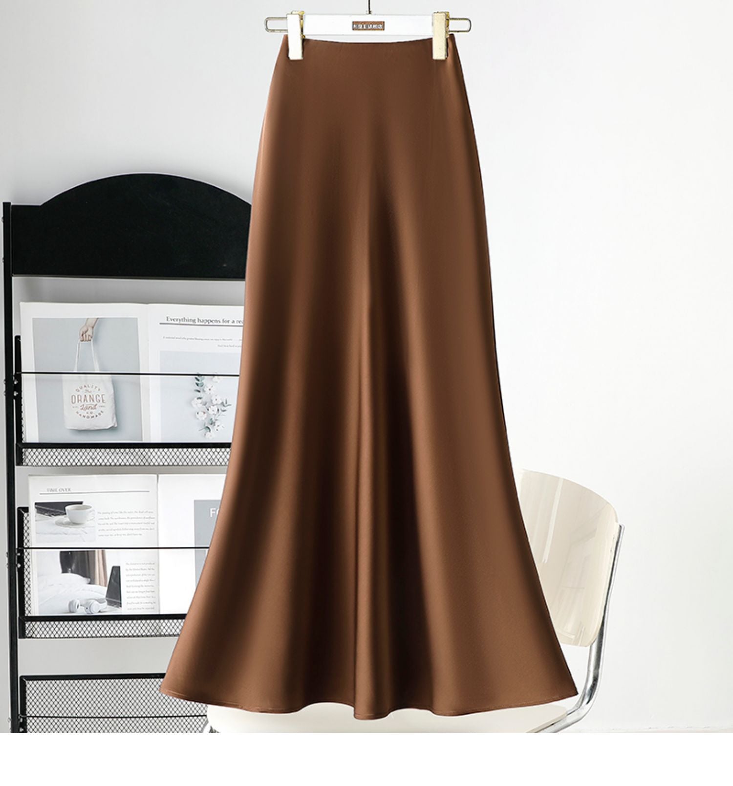 French retro acetic acid satin skirt women's summer high waist hip-wrapped fishtail long skirt high sense thin big swing skirt