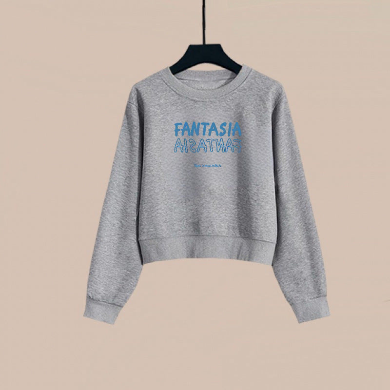 2025 spring and autumn new short crew neck sweater women's spring and autumn outer wear Korean version loose printing small top tide