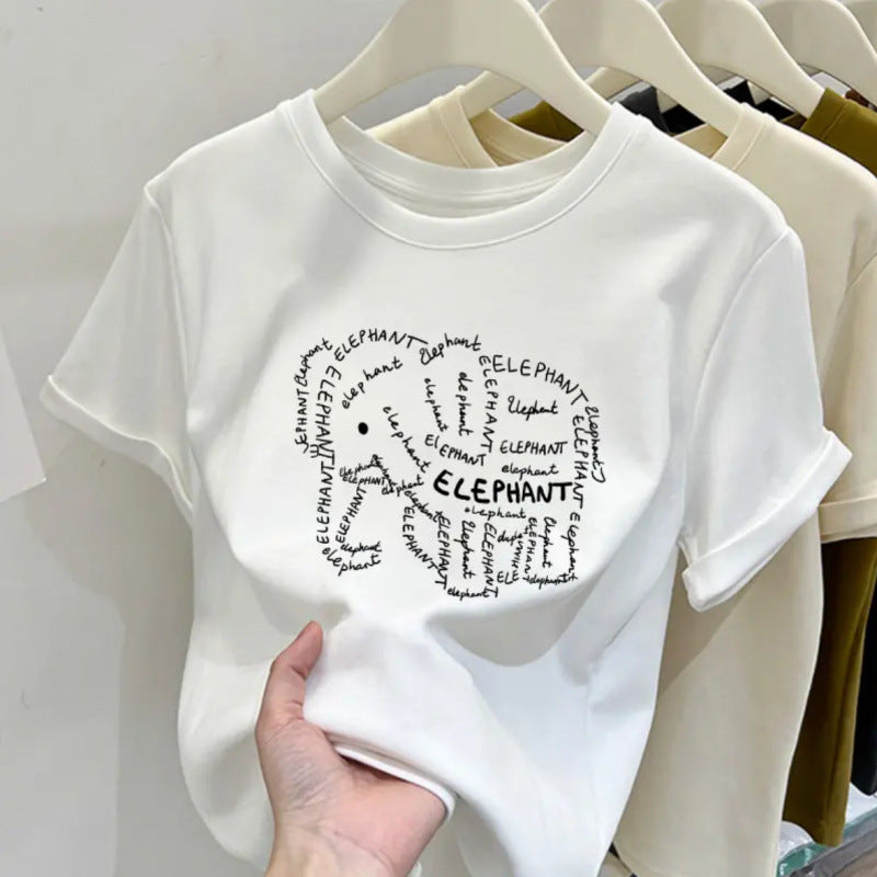 Retro butterfly pure cotton design sense round neck printed short sleeve T-shirt women's summer slim fit versatile foreign style top tide