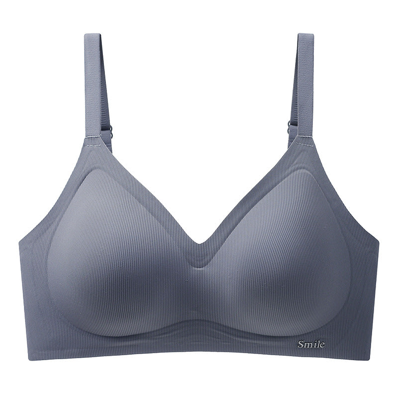 Upgraded fixed cup B78 seamless nude jelly soft support side breasts comfortable adjustable striped underwear for women