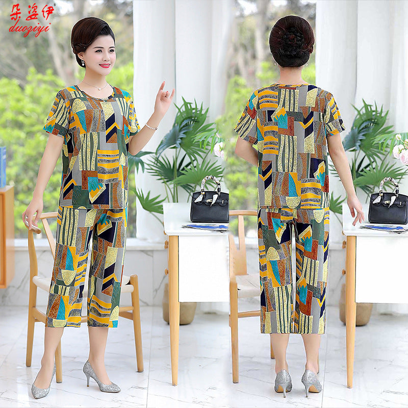 Middle-aged and elderly mother summer two-piece suit middle-aged women's suit women's suit middle-aged and elderly suit