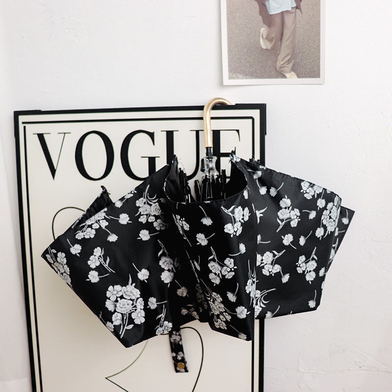 Round polka dot curved hook handle burgundy weather and rain parasol sun protection UV protection new folding sun umbrella vinyl