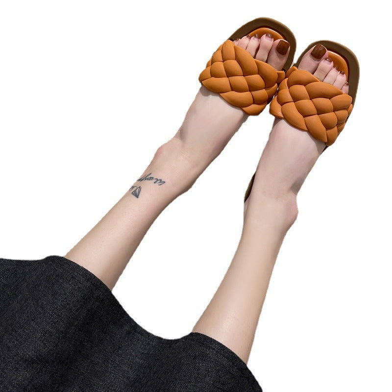 Summer new flat bottom one-word cool slippers women's non-slip Korean version fashion versatile women's sandals women's outer wear