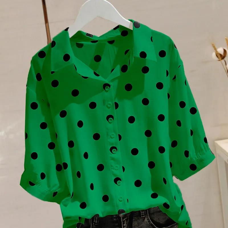 Polka dot shirt women's middle sleeve 20255 spring and summer new loose large size thin versatile French pullover thin shirt tide