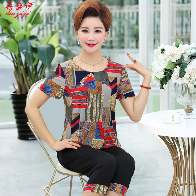 Middle-aged and elderly mother summer two-piece suit middle-aged women's suit women's suit middle-aged and elderly suit