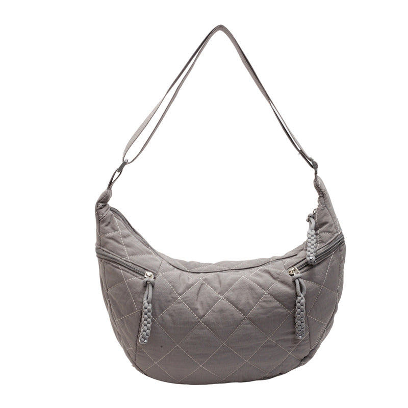 Fashion diamond embroidered thread bag cross-border new solid color large capacity texture Oxford cloth bag dumpling shoulder messenger bag