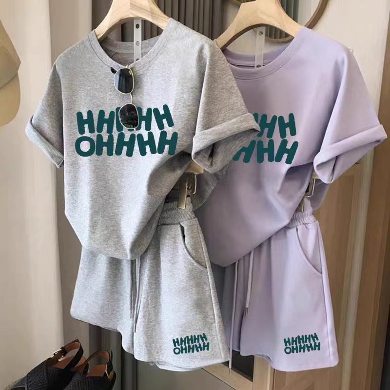 Summer casual new sports running suit women's loose foreign style age-reducing short-sleeved shorts