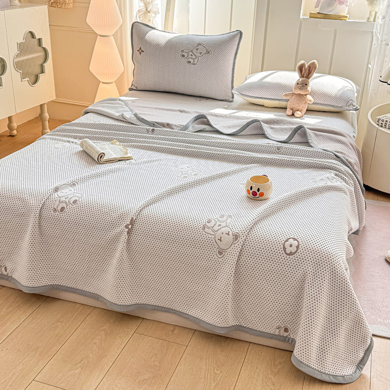 2025 new ice bean summer cool quilt summer cold silk cool silk machine washable air conditioner quilt washable three-piece set