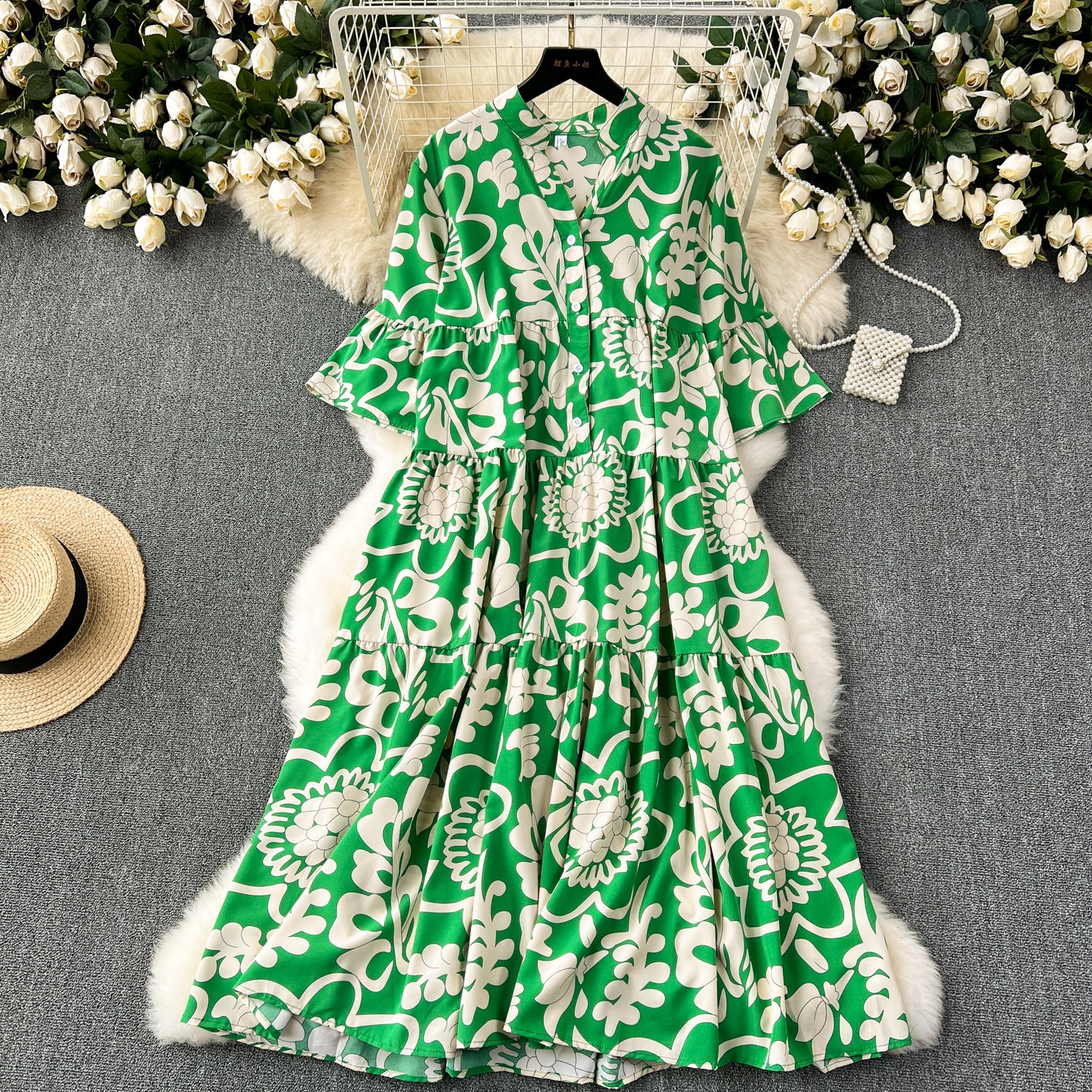 Large size women's clothing lazy style loose printing dress women's foreign style age reduction and thin temperament long dress