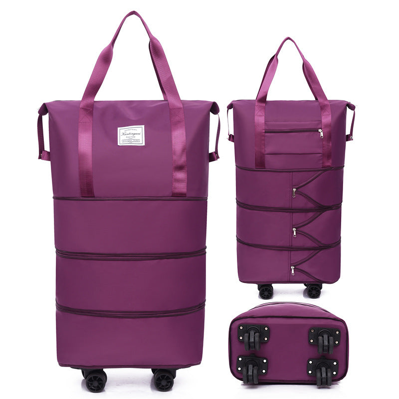 Large capacity travel bag double-layer expansion universal removable wheels short-distance business cover tie rod Oxford fitness anti-bag