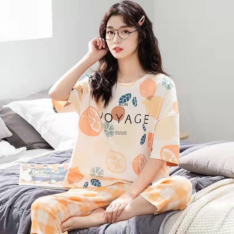 2025 new spring and autumn women's loungewear women's suit casual home summer short-sleeved cropped pants pajamas