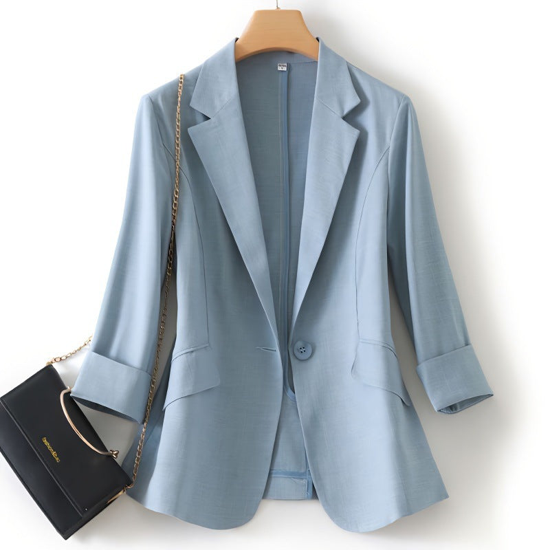 Ice silk small blazer women's fashion large size 2025 spring and summer new slim and thin waist thin short top