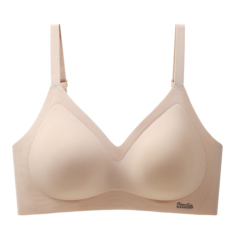Upgraded fixed cup B78 seamless nude jelly soft support side breasts comfortable adjustable striped underwear for women
