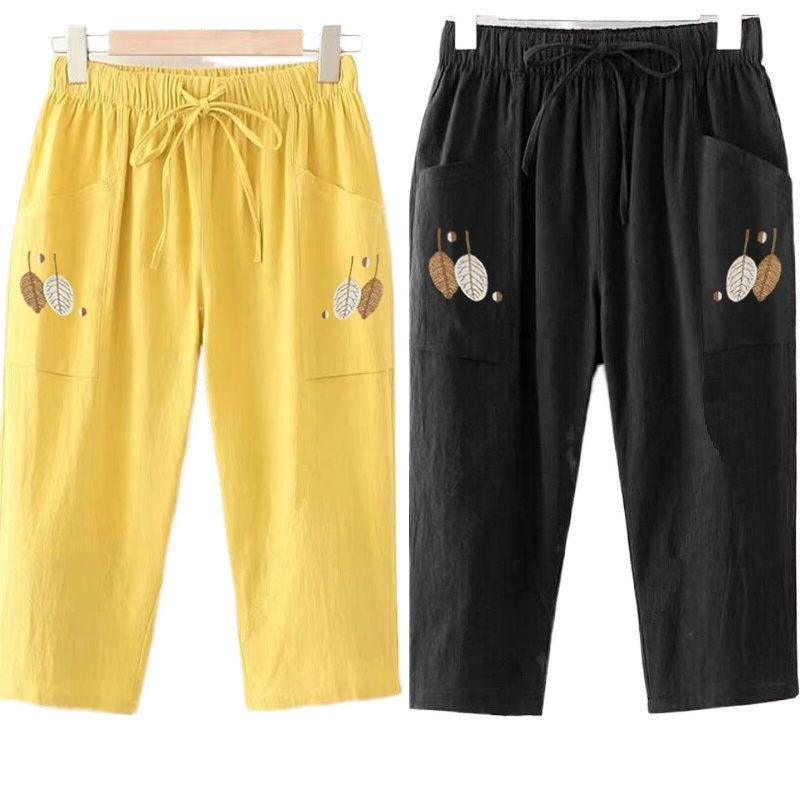 Two-pack, pure cotton summer new large-size women's clothing fat catties elastic waist versatile casual cropped pants