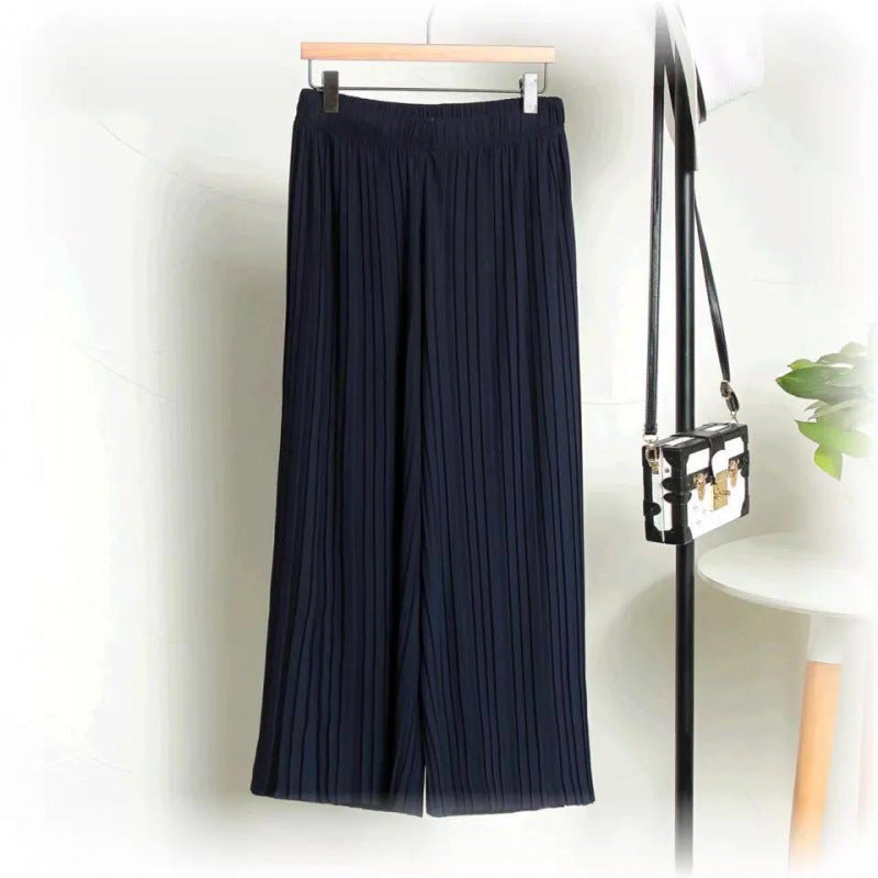 Chiffon wide-leg pants women's summer fashion high waist loose large size pleated skirt pants seven-point casual pants children's temperament versatile