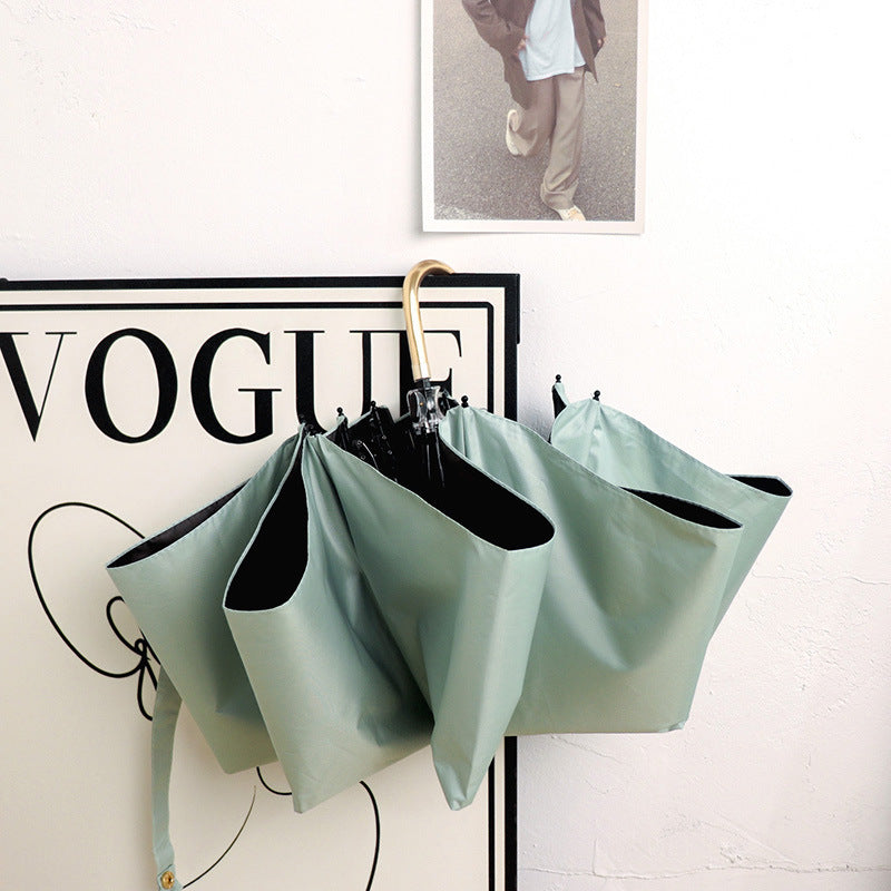 Round polka dot curved hook handle burgundy weather and rain parasol sun protection UV protection new folding sun umbrella vinyl