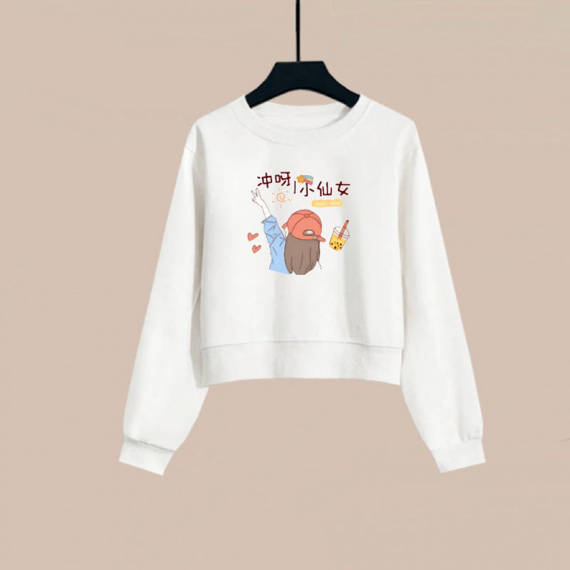 2025 spring and autumn new short crew neck sweater women's spring and autumn outer wear Korean version loose printing small top tide