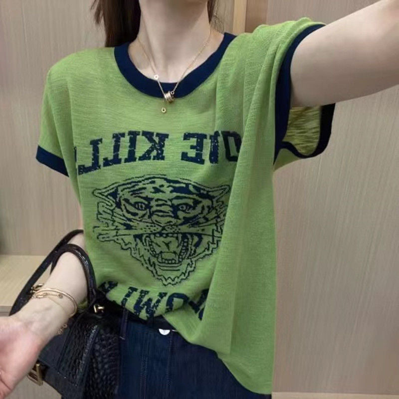 Spring and summer bamboo cotton shirt 2025 summer fashion letter printing loose short sleeve women's foreign style versatile and thin top