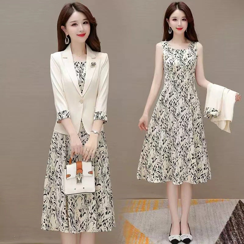 Small suit two-piece spring and autumn vest dress women's 2025 summer new temperament thin suit floral skirt